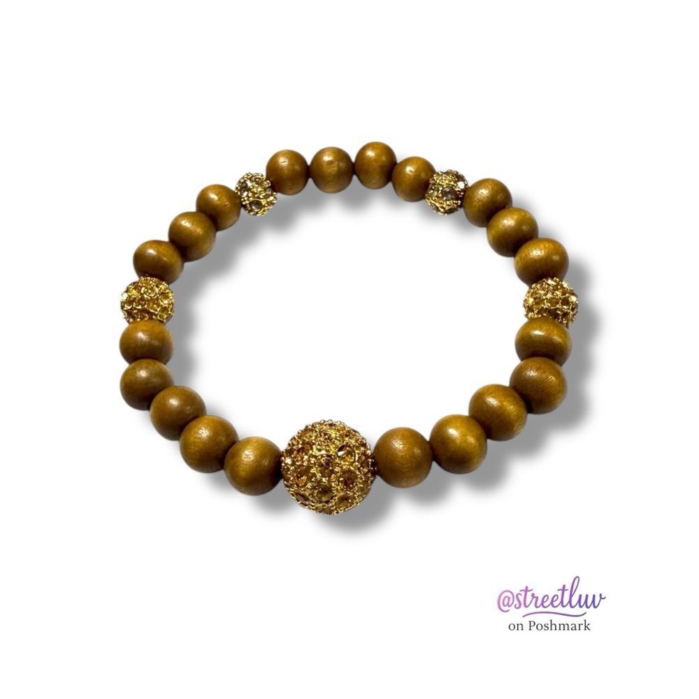 Stella & Dot Prosper Bracelet Natural Wood Pavé
